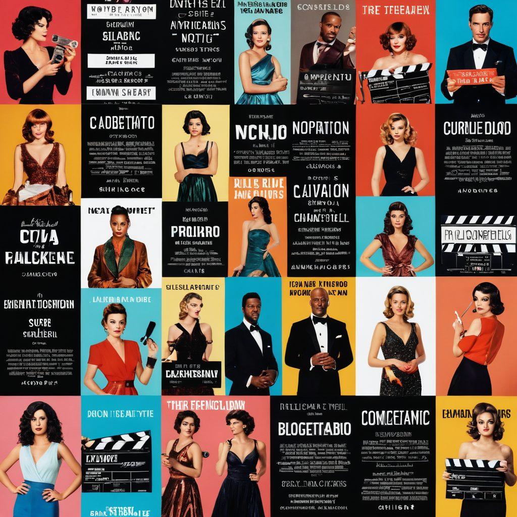 A cinematic collage showcasing iconic scenes from classic and modern adult films, featuring diverse actors in vibrant costumes, film reels, and clapperboards. The background should blend retro and contemporary film styles, with a playful yet elegant vibe. Include stylish typography displaying the blog title elegantly within the composition. super-realistic. vibrant colors. cinematic style.